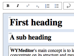 WYMEditor interface showing the markup structure of a text.