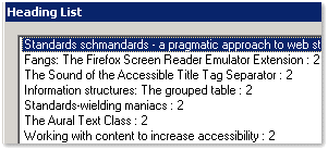 Jaws list of headings dialog